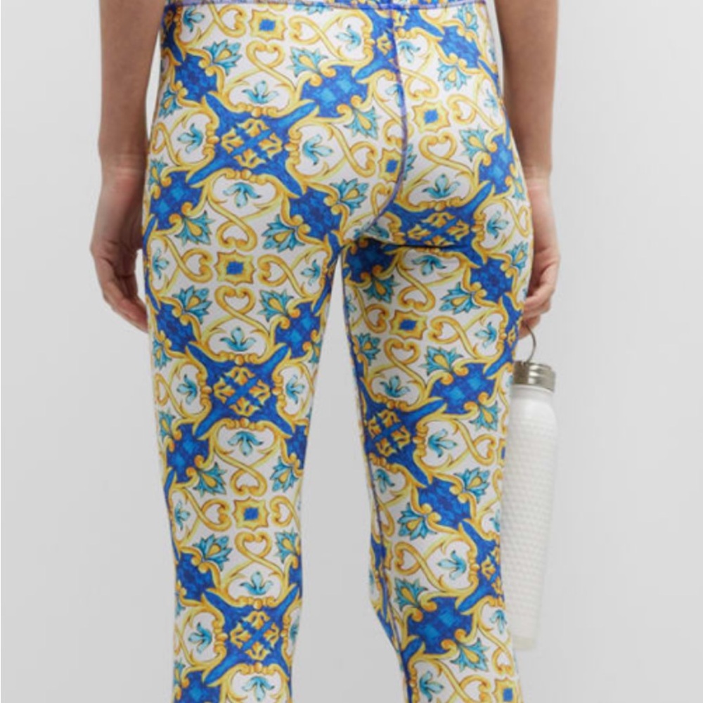 Terez Blue and Yellow Tile Patterned Leggings - Picture 6 of 7
